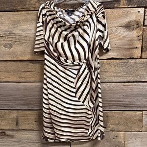 Etcetera  Brown and Cream color striped dress with draped collar, size 2